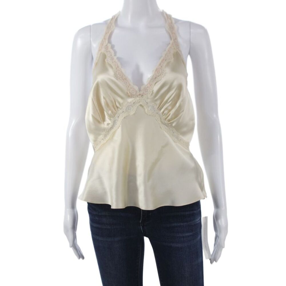 Reformation Women Camisole Beige Silk V Neck Tie Solid Sleeveless Size L